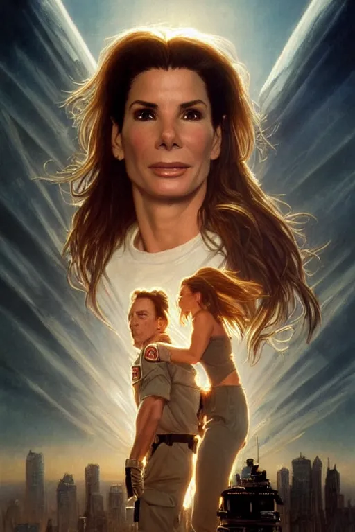 Prompt: sandra bullock in the movie independence day 1 9 9 6, realistic portrait, symmetrical, highly detailed, digital painting, artstation, concept art, smooth, sharp focus, illustration, cinematic lighting, art by artgerm and greg rutkowski and alphonse mucha