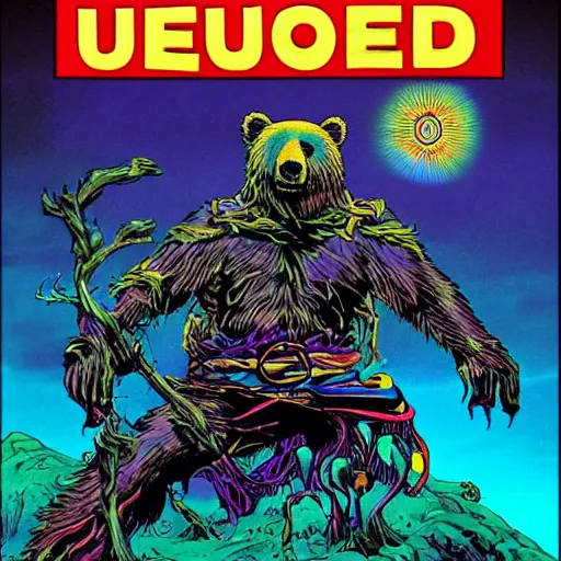 Prompt: undead bear, fluid, smooth, bright colours, high contrast, sharpness, beautiful, peaceful, very detailed, intricate, volumetric lighting, by larry elmore and jeff easley and clyde caldwell and keith parkinson