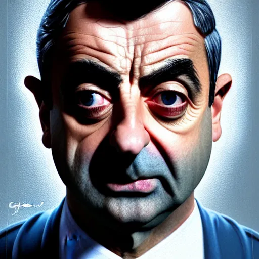 Image similar to hyperrealistic mixed media high resolution painting of (Rowan Atkinson) disguised as !!Batman!!, stunning 3d render inspired art by Jamie Salmon and István Sándorfi and Greg Rutkowski, perfect facial symmetry, dim volumetric lighting, 8k octane beautifully detailed render, full body shot, post-processing, extremely hyper-detailed, intricate, epic composition, highly detailed attributes, highly detailed atmosphere, cinematic lighting, masterpiece, trending on artstation, very very detailed, masterpiece, stunning, flawless completion, lifelike texture, perfection,