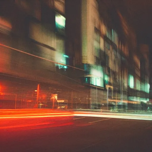 Image similar to a blurry photo of a city at night, a tilt shift photo by ian spriggs, featured on flickr, modular constructivism, long exposure, multiple exposure, soft mist