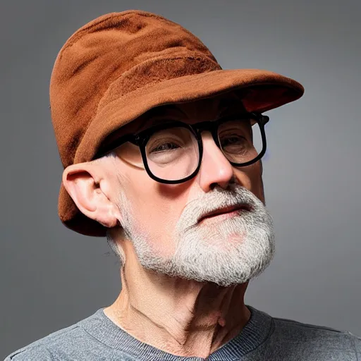 Prompt: old man with hook nose weak chin beard glasses hat - n 9