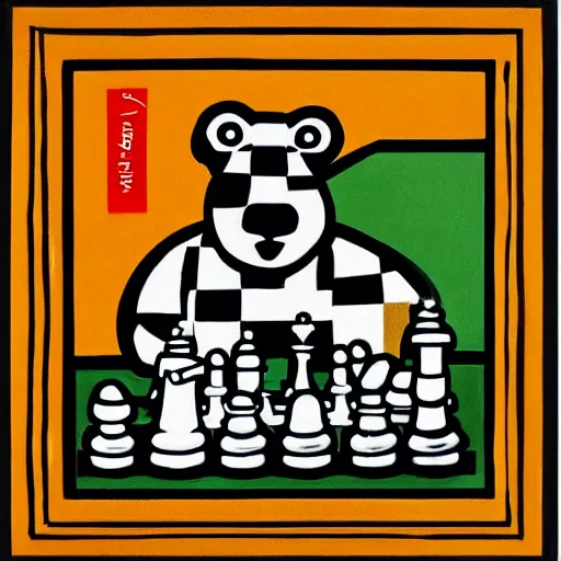 Image similar to capybara holding a chess pawn, by romero brito