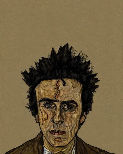 Image similar to portrait of rick sanchez by egon schiele in the style of greg rutkowski