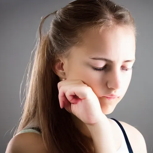 Prompt: a girl with her head pulled back and focusing on her neck. pretty young lady.