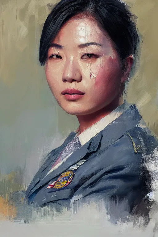 Image similar to palette knife oil painting portrait of a female asian police psychiatrist, extreme detail, artstation trending, artgerm, deviant art, octane, substance, art history 8 k