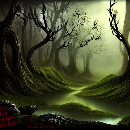 Image similar to dark fantasy landscape forest