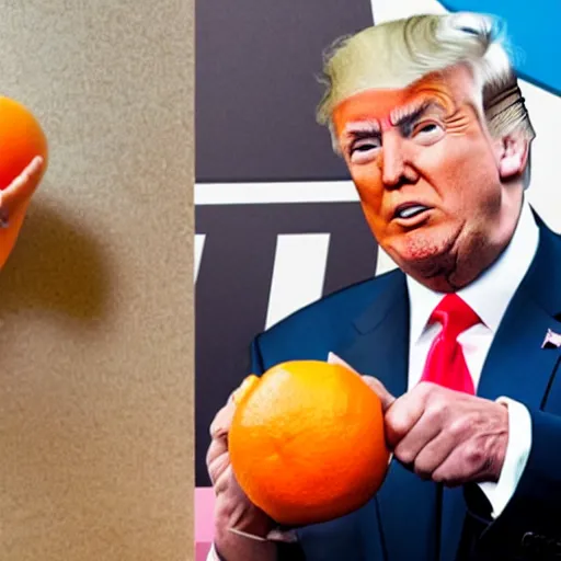 Image similar to donald trump with an orange fruit head