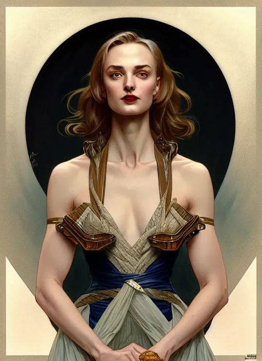 Prompt: “ daria strokous as femme fatale smiling and winking, intricate, elegant, highly detailed, digital painting, artstation, concept art, smooth, sharp focus uhd 8 k, art by artgerm and greg rutkowski and alphonse mucha ”