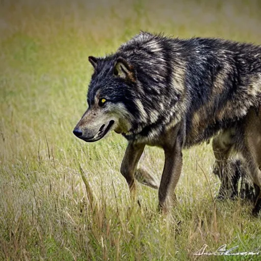 Prompt: prehistoric dire wolf nature photography