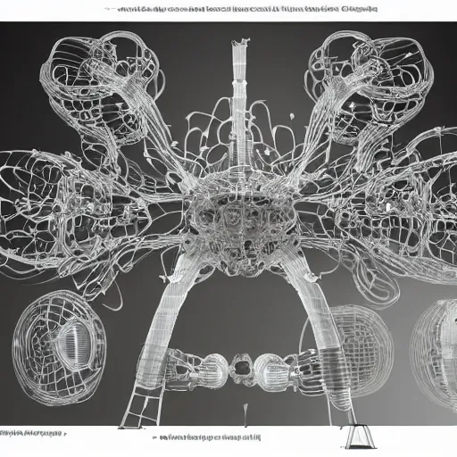 Prompt: a complex thick bifurcated robotic cnc surgical arm cybernetic symbiosis hybrid mri 3 d printer machine making some organic ceramic fractal forms in a glass living room laboratory room with control panels, glass data cables, broken open hive mind, knobs, camera lens orbs, dramatic 3 point lighting, sci - fi, intricate, elegant, highly detailed larval stage,