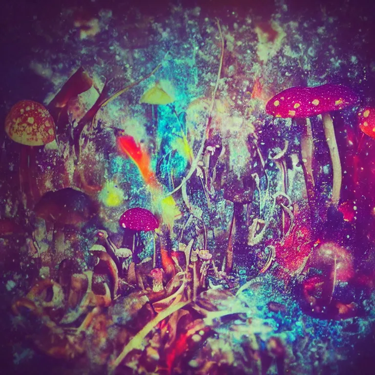 Image similar to double exposure of dally life, symbols of live, explosion, cyber mushroom city, love is the most relevant theme, love is infinity, love is begin of all, 8 k resolution, artistic mode, artistic, trending on instagram, long exposure, love art, serious, fantasy and dreams vibes, mushrooms style and macro style, colorful picture