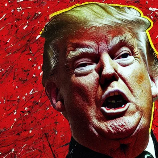 Prompt: donald trump apologizing style of jackson pollock