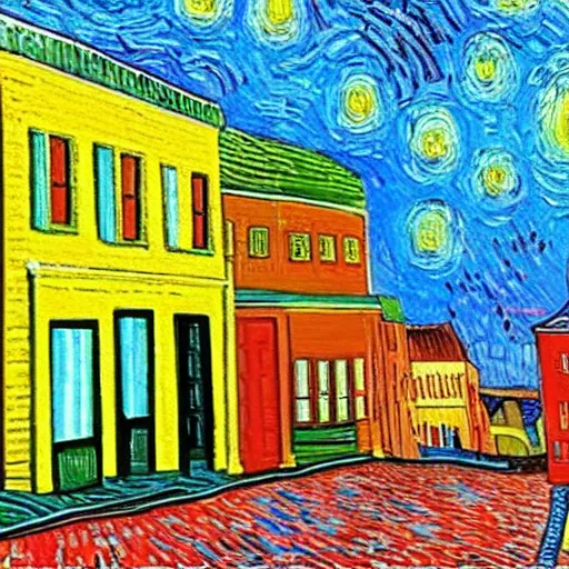 Image similar to a painting of moncton, new brunswick, in the style of van gogh