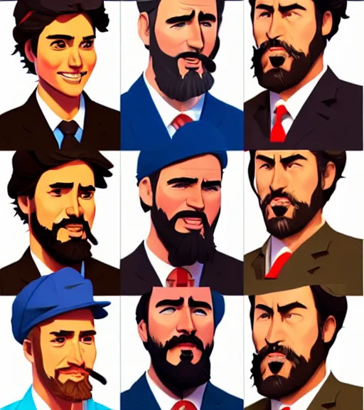 Image similar to face icon stylized justin trudeau as fidel castro, loftis, cory behance hd by jesper ejsing, by rhads, makoto shinkai and lois van baarle, ilya kuvshinov, rossdraws global illumination