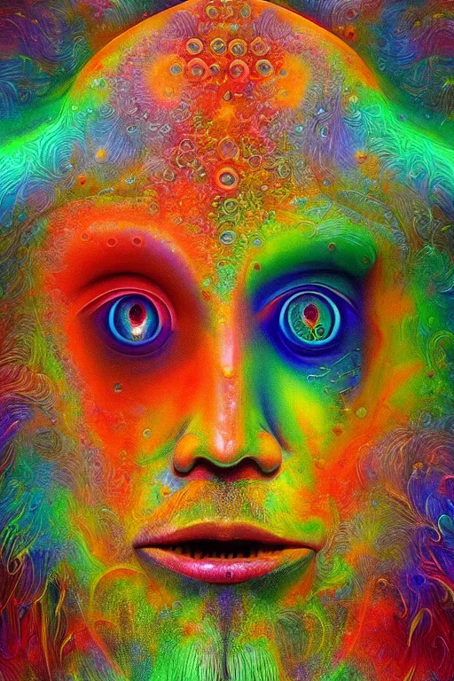 Image similar to hyperrealistic abstract close-up Renaissance psychedelic!! celestial happy! pure creature!! peaceful! kind spirit of nature! beautiful fractal!! eyes! highly detailed concept art eric zener elson peter cinematic hard rainbow lighting high angle hd 8k sharp shallow depth of field endless, inspired by Zdzisław Beksiński Salvador Dali