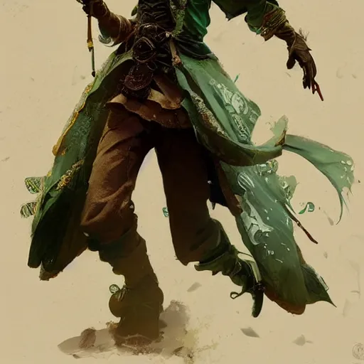 Prompt: western fantasy bard style costume design, green tone, design by cory loftis, fenghua zhong, ryohei hase, ismail inceoglu and ruan jia.