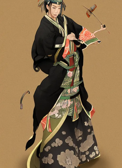 Image similar to full body portrait of a male daoshi wearing a daopao by wlop, wuxia, xianxia, daoshi, taoist priest, taoist master, doll, reflective metallic skin, daopao, taoist robe, noragi, realistic, anatomically accurate, fantasy illustration, artstation, wlop, hi - res, 4 k.