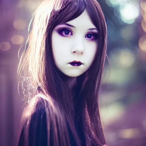 Prompt: headshot portrait of young gothic girl by WLOP, bokeh, fine details