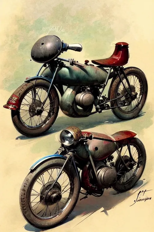 Image similar to (((((1950s racing motorcycle with dustbin fairing . muted colors.))))) by Jean-Baptiste Monge !!!!!!!!!!!!!!!!!!!!!!!!!!!