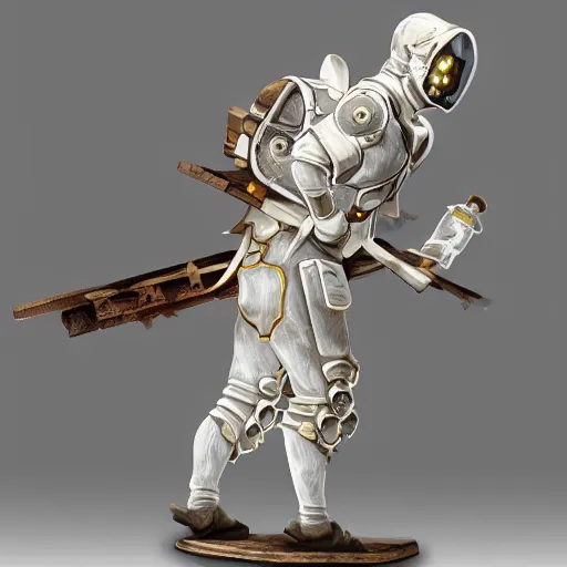 Prompt: fantasy character art warforged white porcelain ceramic, kintsugi repair. carrying a hurdygurdy. wispy, boyish, androgynous figure : : fantasy character art of a mechanical person, high quality, trending on artstation, 4 k, hyperrealistic painting, ethereal