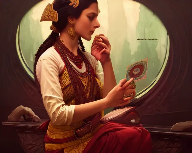 Image similar to photography of jamini roy, deep focus, d & d, fantasy, intricate, elegant, highly detailed, digital painting, artstation, concept art, matte, sharp focus, illustration, hearthstone, art by artgerm and greg rutkowski and alphonse mucha