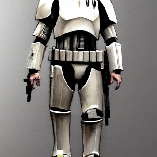 Image similar to an extremely long shot of an imperial stormtrooper walking concept art by Doug Chiang cinematic, realistic painting, high definition, very detailed, extremely high detail, photo realistic, symmetrical, concept art, the Mandalorian concept art style