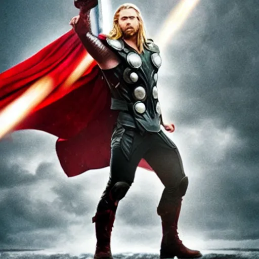 Prompt: thor holding weapon