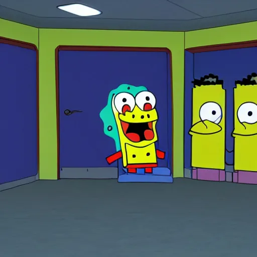 Prompt: sponge bob in backrooms