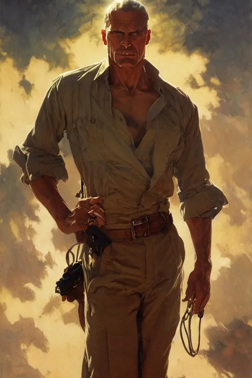 Prompt: Doc Savage portrait by Stanley Artgerm Lau, greg rutkowski, thomas kindkade, alphonse mucha, loish, norman Rockwell