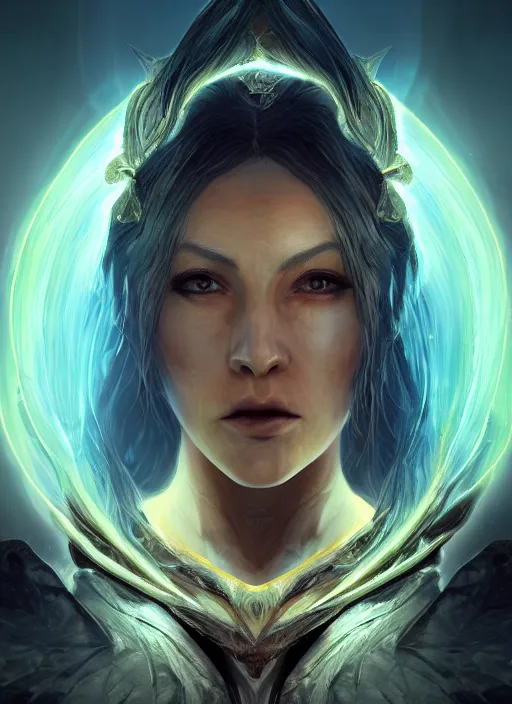 Prompt: evil goddess with halo, ultra detailed fantasy, elden ring, realistic, dnd character portrait, full body, dnd, rpg, lotr game design fanart by concept art, behance hd, artstation, deviantart, global illumination radiating a glowing aura global illumination ray tracing hdr render in unreal engine 5