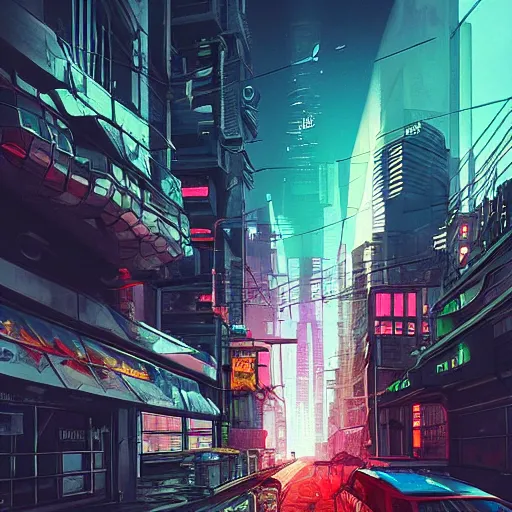 Prompt: street view, cyberpunk!!!!! ( ( ( ( ( dystopian ) ) ) ) ), trending on artstation, fisheye!!! lens