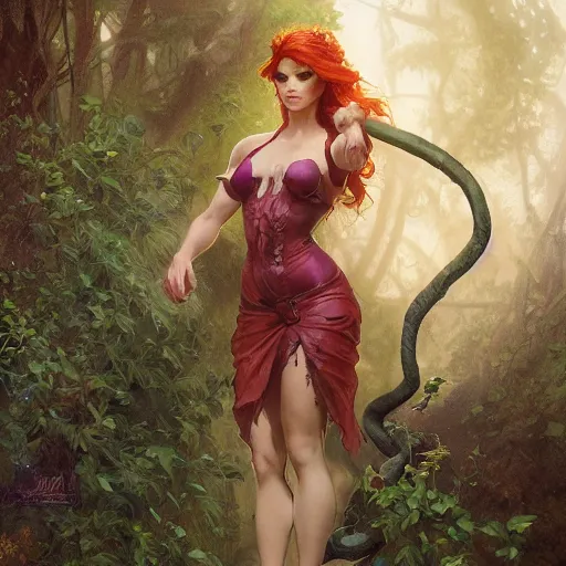 Image similar to a beautiful and detailed matte painting of poison ivy dressed as a hospital nurse, fantasy, d & d, dark eyeliner, intricate, elegant, highly detailed, digital painting, artstation, concept art, matte, sharp focus, illustration, art by greg rutkowski and alphonse mucha