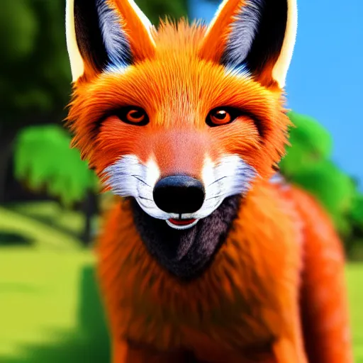 Image similar to anthropomorphic vulpes vulpes fulva wearing polo shirt and cargo shorts, male with lip piercing and blue eyes, 4 k