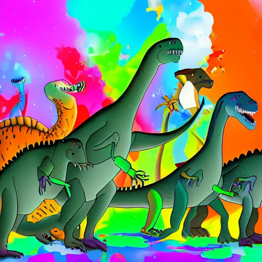 a group of dinosaur having a rave party | Stable Diffusion | OpenArt