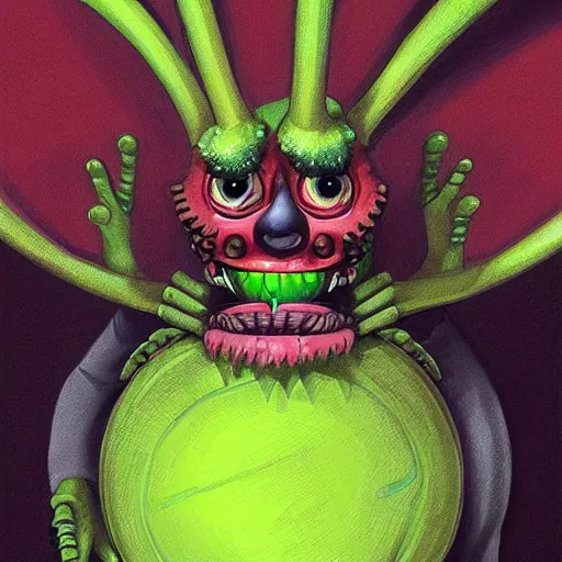 Image similar to a portrait of a tennis ball monsters, digital art, fantasy, magic, chalk, trending on artstation, ultra detailed, professional illustration by basil gogos