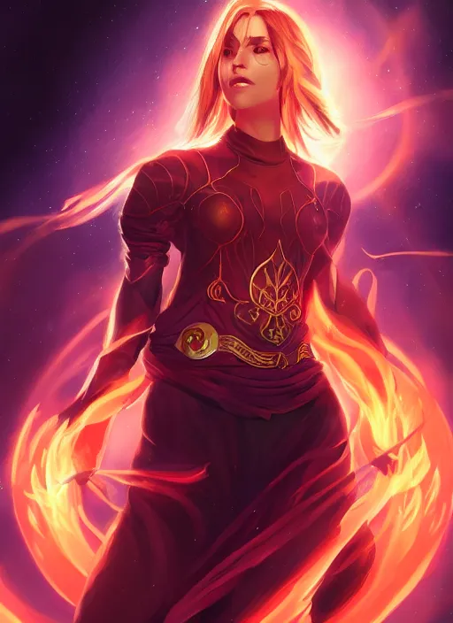 Image similar to fire mage in galaxy, artgerm, wlop, artstation, digital art, epic, best, detalied, high quality,