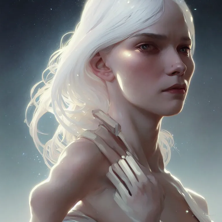 Image similar to gallent whitehaired girl portrait, sci-fi face, elegant, highly detailed, digital painting, artstation, concept art, smooth, sharp focus, illustration, art by artgerm and greg rutkowski and alphonse mucha