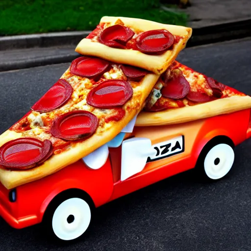 Image similar to car made of pizza, photo, detailed, 4k