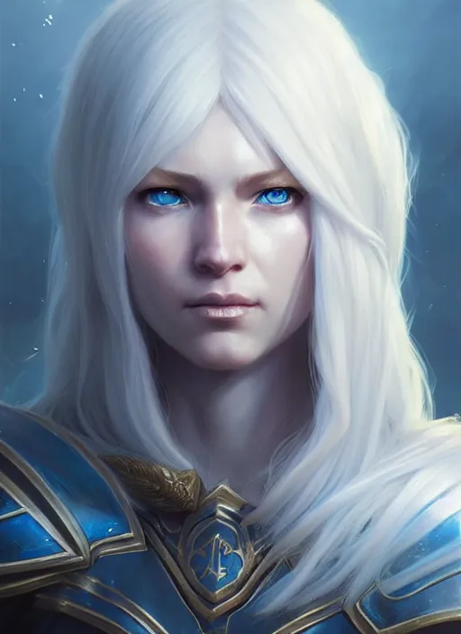 Image similar to a fantasy style portrait painting of shy white female paladin with blonde hair and blue eyes shy, scar under left eye, holy oil painting unreal 5 daz. rpg portrait extremely detailed artgerm greg rutkowski _ greg