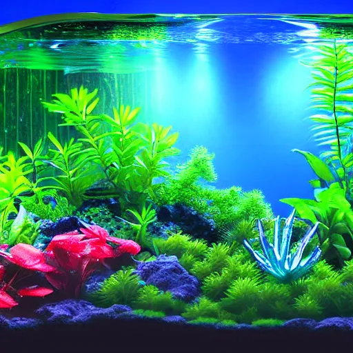 Image similar to glowing aquarium with plants inside digital art scary gothic mysterious