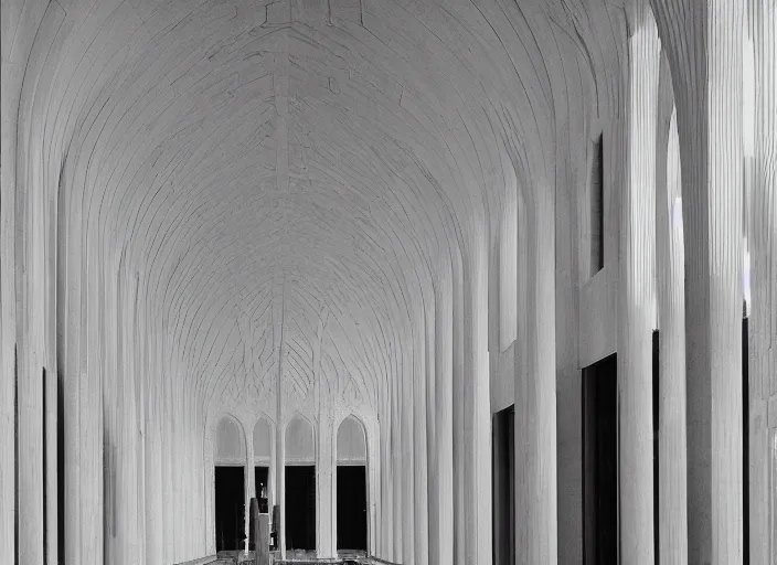 Image similar to symmetry!! white marble interior photograph, architecture carved, beautiful, smoothness, expansive, by louis kahn and moshe safdie