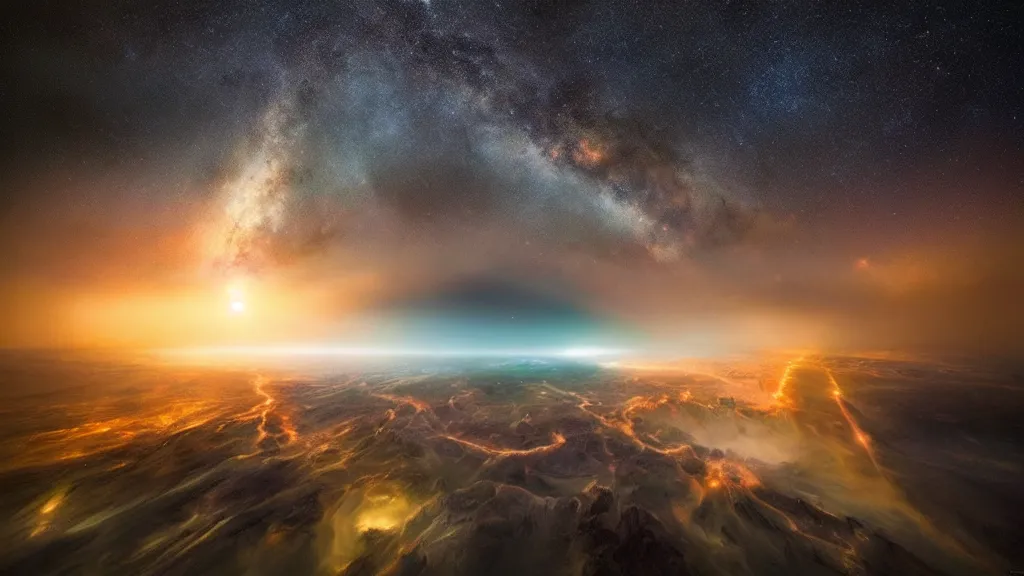 Image similar to amazing landscape photo of space by marc adamus, beautiful dramatic lighting