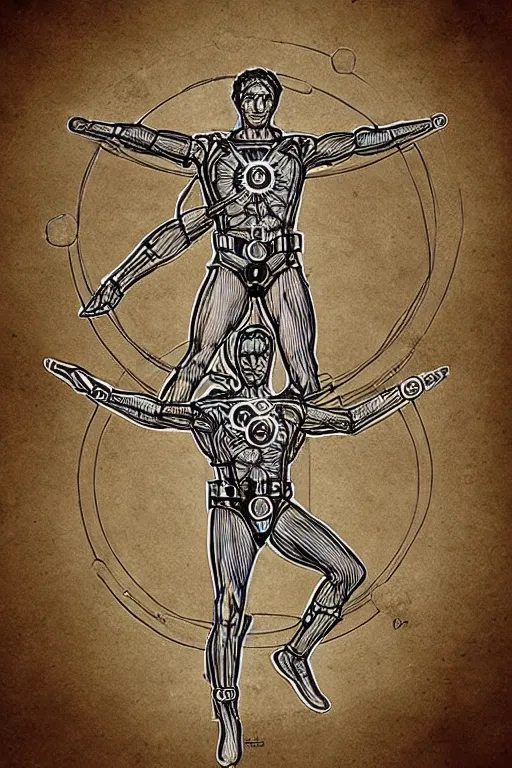 Image similar to super sentai vitruvian man by leonardo da bimco