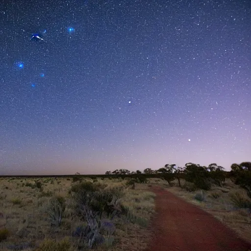 Image similar to im looking out into the outback Australia, it's night time and the night sky is amazing, ultra HD, award winning