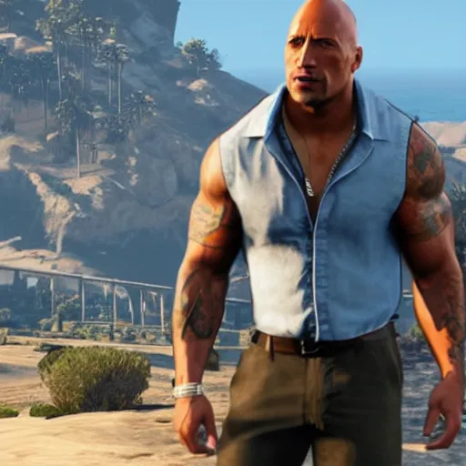 Prompt: a photo of Dwayne Johnson as a GTA 5 character,