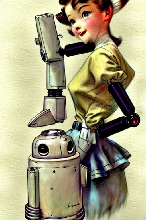 Image similar to (((((1950s maid android robot art . muted colors.))))) by Jean-Baptiste Monge !!!!!!!!!!!!!!!!!!!!!!!!!!!