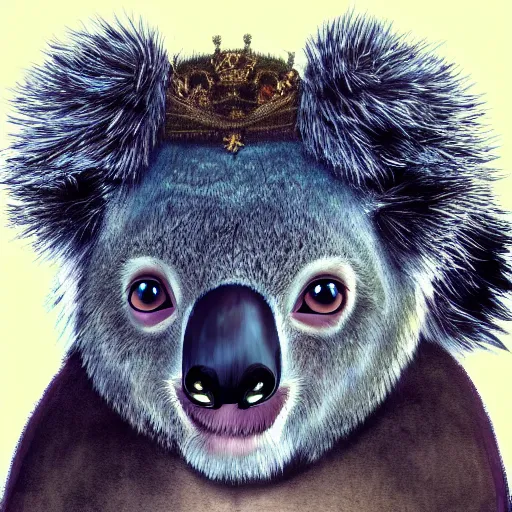 Image similar to pfp, koala crowned emperor, regal animal kingship, pimped out 🐨, trending, artstation