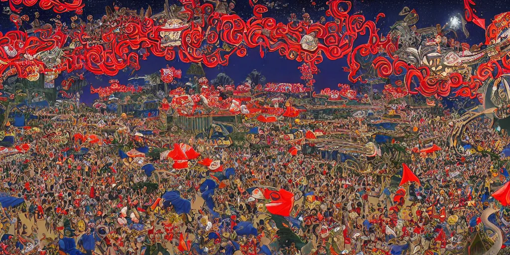 Image similar to photorealistic image of toro nagashi festival at midnight, extremely intricate, hyper detailed, hd, masterpiece