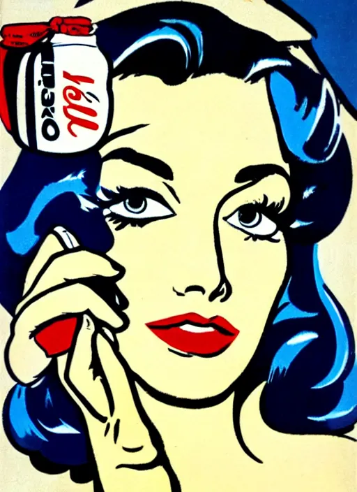 Image similar to a portrait of a woman advertising coke, 1 9 5 0's, punk by roy lichtenstein