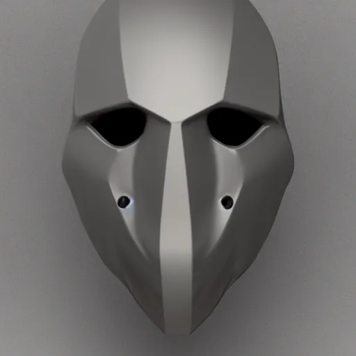 Image similar to concept design for a solid plate featureless metallic mask, 3 d render, volumetric lighting, unreal engine